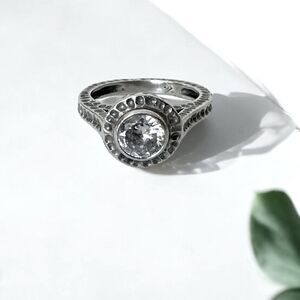 SILPADA R2076 Perfect Bliss Hammered Sterling Silver Cubic Zirconia Ring Size 7